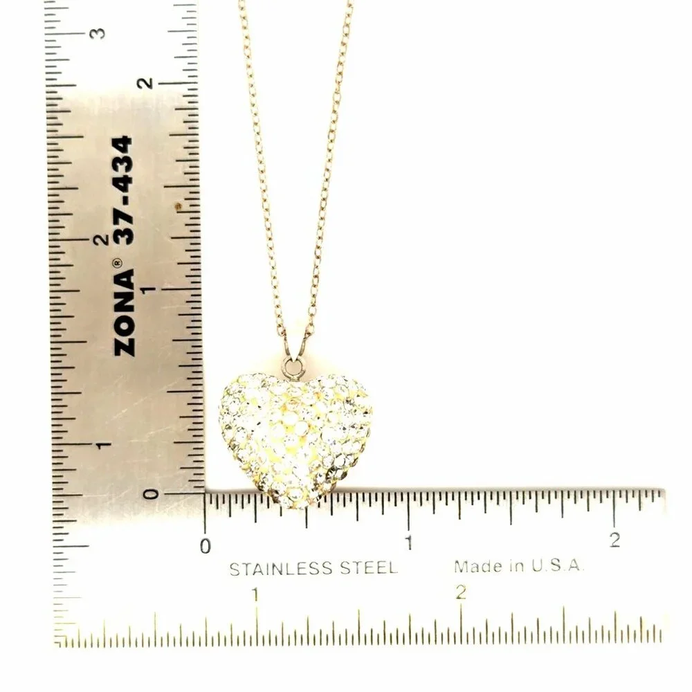 Sterling Silver 925 Pave Crystals Heart Necklace‎